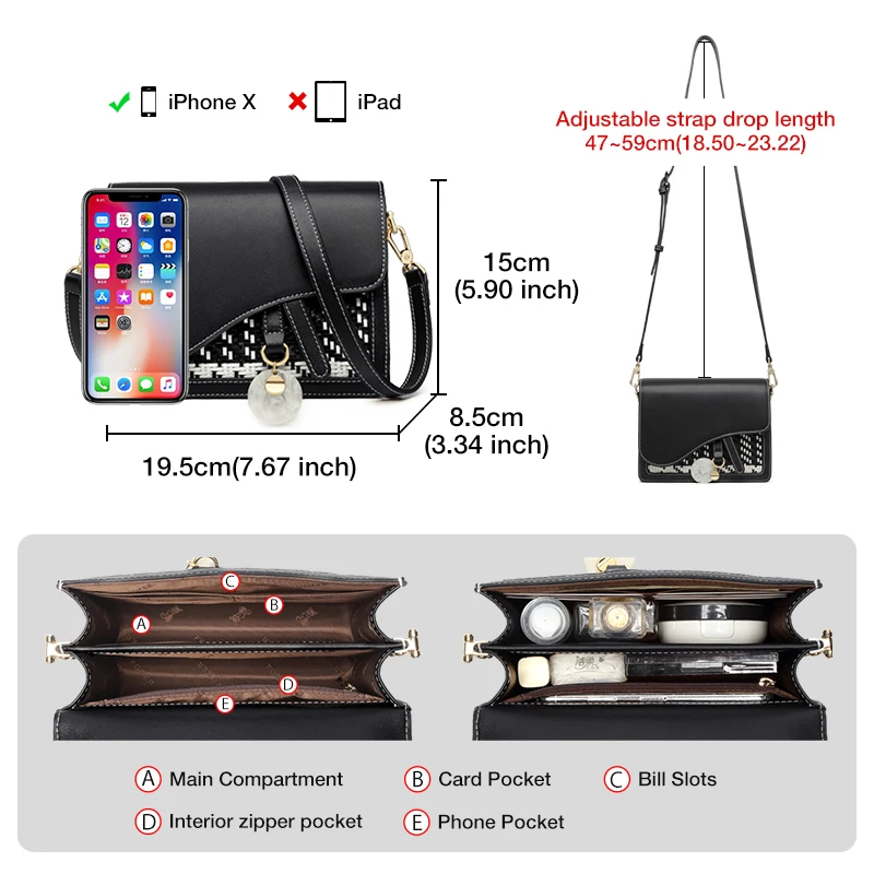 

Foxer Girl's Fashionable Cow Leather Flap Bag Lady Simple Classic Messenger Bag Female Stylish High Capacity Phone Crossbody Bag