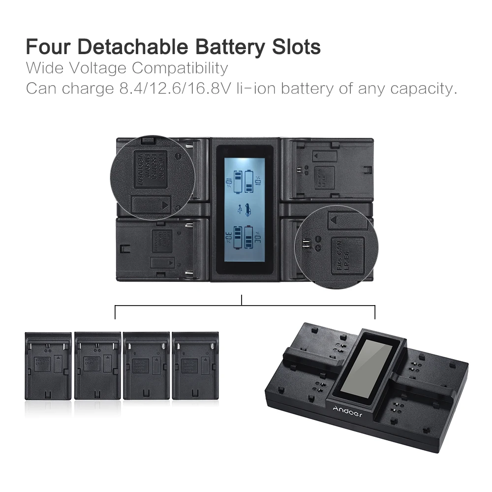 Зарядное устройство для аккумулятора фотоаппарата Andoer 4 канальный цифровой ЖК