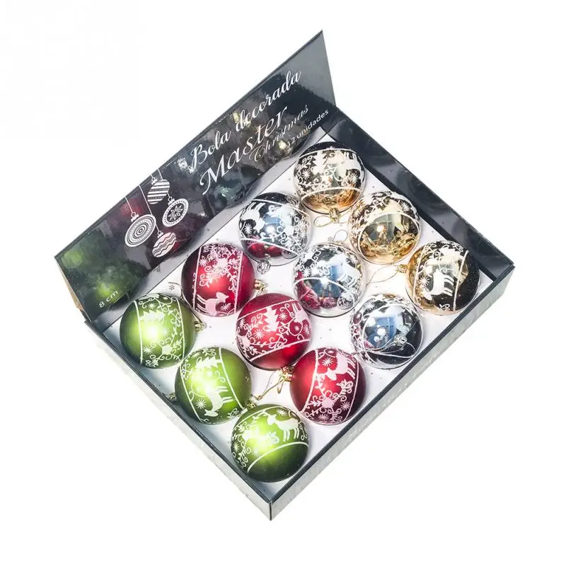 12Pcs 8cm D 30 шт дерево декор расписные Рождественские шары ремесла домашний праздник фестиваль свадебный орнамент вечерние Подвески маленькие DIY#734 - Цвет: 12Pcs 8cm D