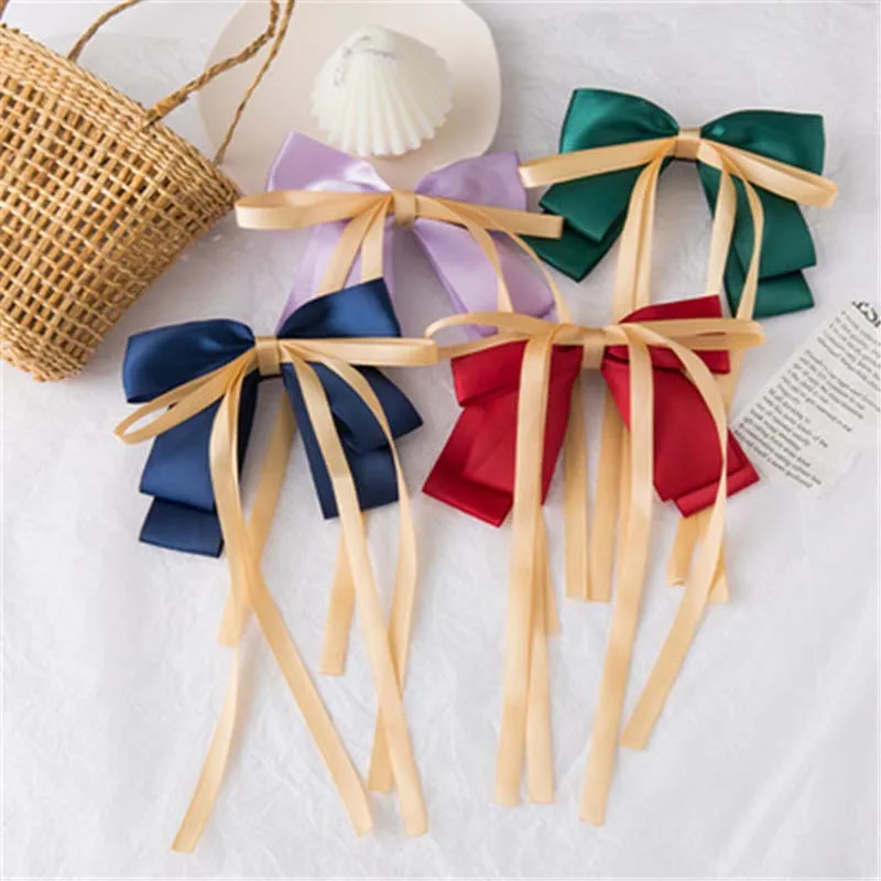 

CN Vintage Large Bowknot Hair Clips For Women Girls Wedding Long Ribbon Korean Hair Bows Hairpins Barrette Hair Accessories