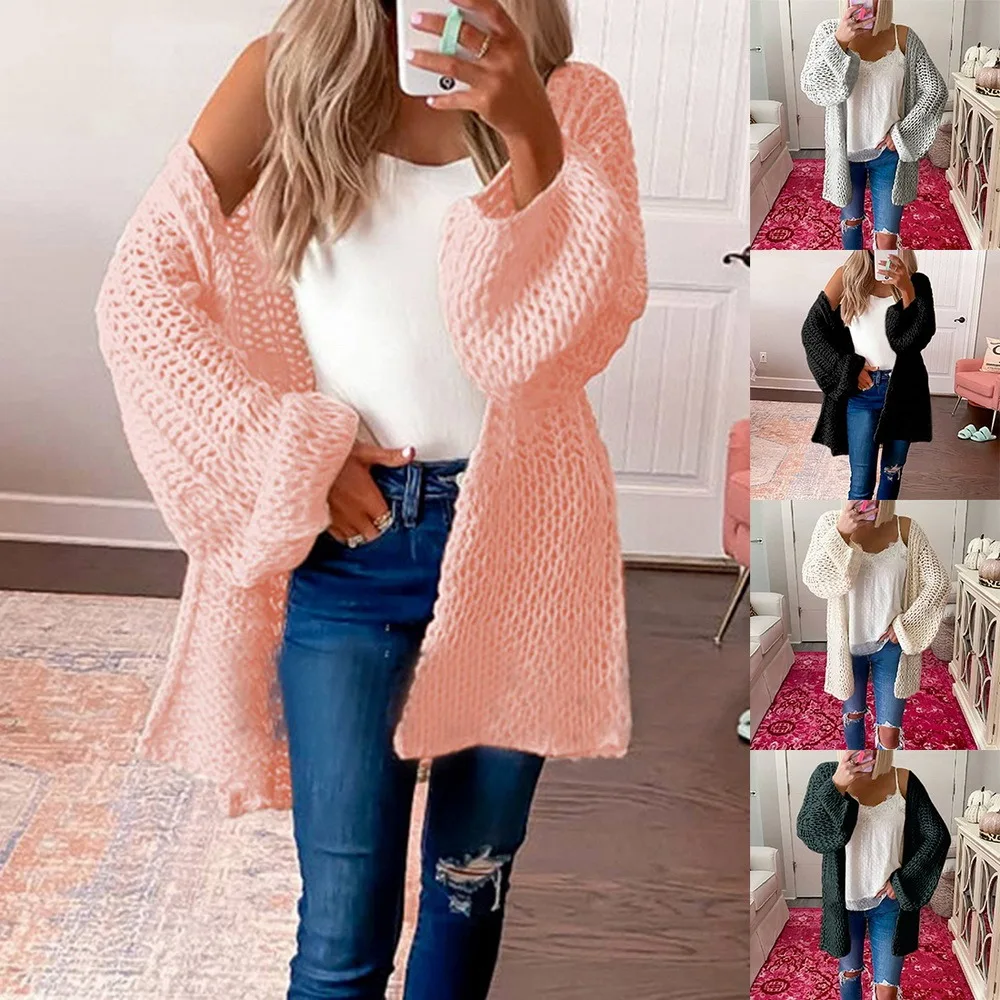 Cardigan for Women Winter Faux Mohair Knitted Sweater Loose Warm Cardigan Casual Coat Woman Solid Color Fashion Long Sweaters