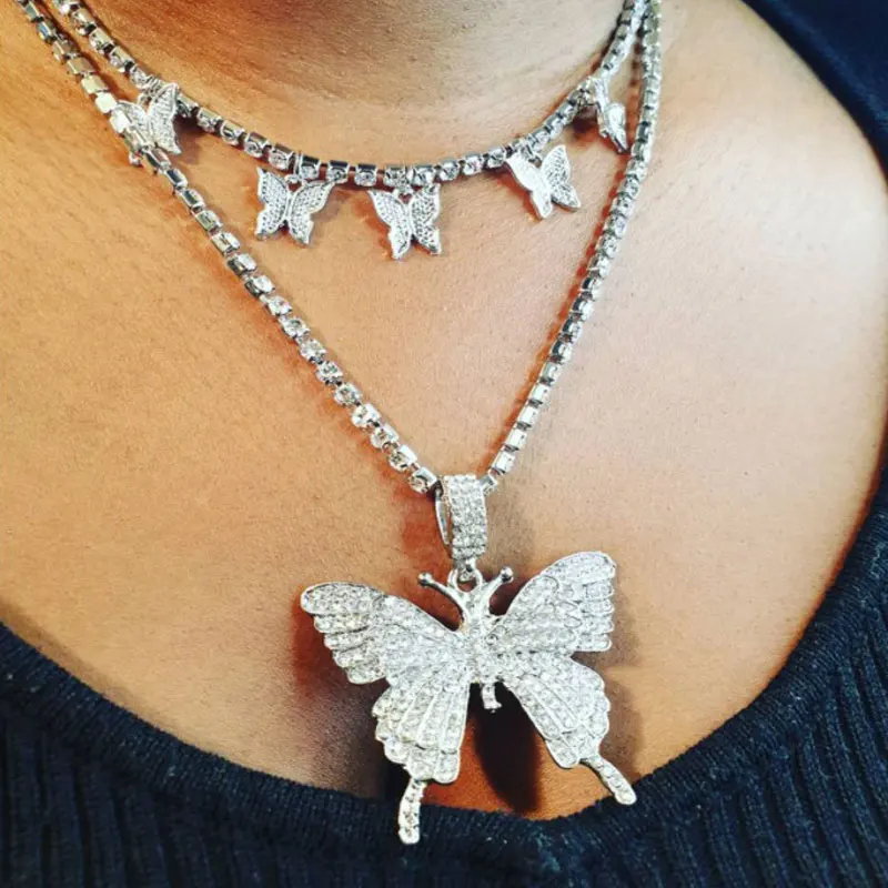 Лед из ювелирных изделий Бабочка подвеска ожерелье в виде цепочки для тенниса