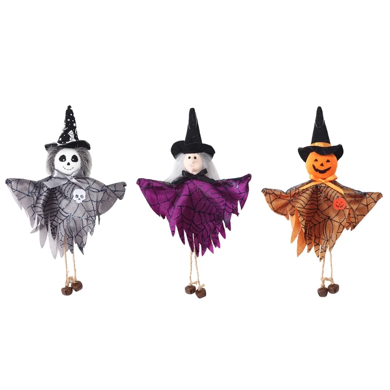 

Новинка 2021, подвеска с украшением на Хэллоуин 3 шт., привидение, тыква, ведьма, подвеска, плюшевая кукла с колокольчиком