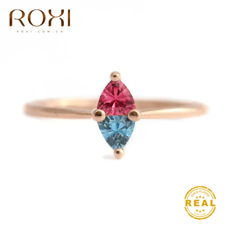 Rose gold ROXI модное роскошное кольцо из разноцветного золота с цирконием, женское кристаллическое Украшение «конский глаз», изящное обручальное кольцо со стразами, ювелирные изделия - Цвет основного камня: Rose gold