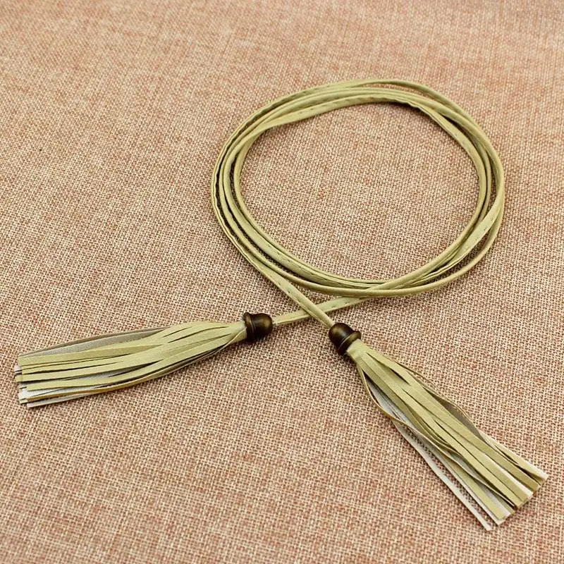 type 2 light khaki Женские ремни, красный, коричневый, черный, белый, желтый, из искусственной кожи, новинка, модные элегантные женские платья, ремень с кисточками и цепочкой - Цвет: type 2 light khaki