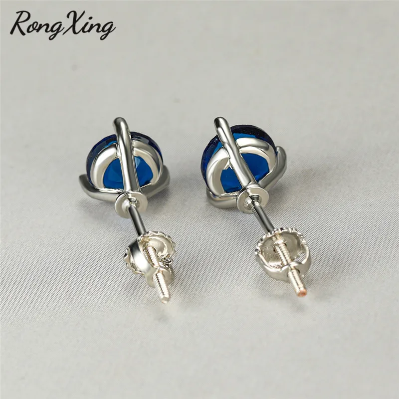 RongXing классические Спиральные серьги-гвоздики с 3 крапанами и синим кристаллом