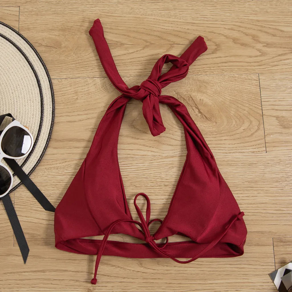 2020 Lady Bandeau High Waist Bikini Set Fashion Solid Beach Wear sexy swimwear women swimsuit Lace Up Bra thong Biquini monokini | Женская