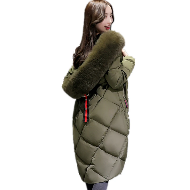 Роскошный супер новый длинный хлопковый пуховик с меховым воротником Свободное
