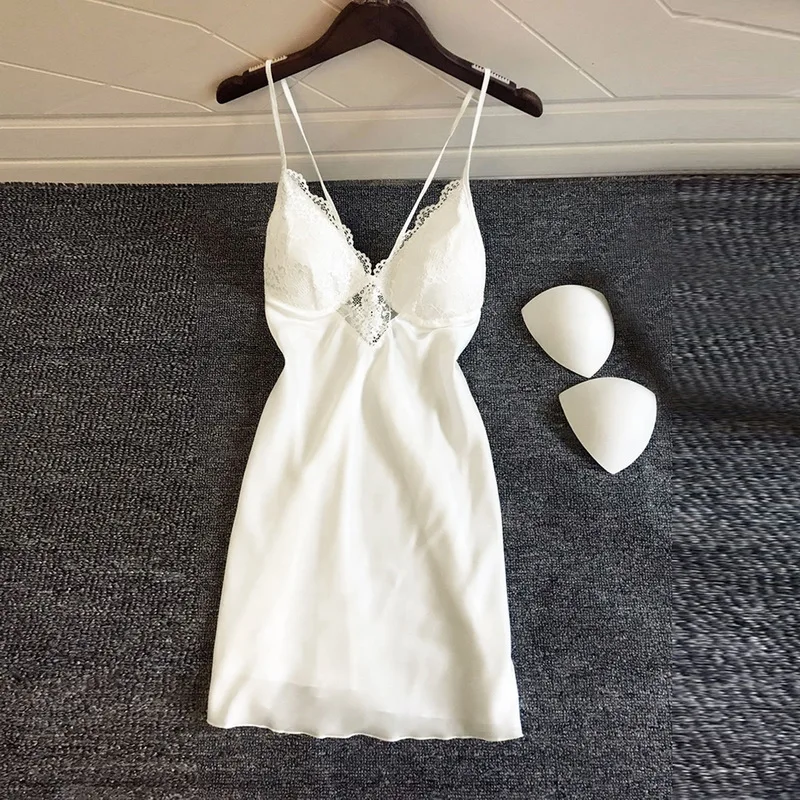 

Women Nightgowns Sexy Nightwear Lace Patchwork Camisola Lingerie Nighty Wedding Silk Dress Sleep Wear Nightdress Clothes