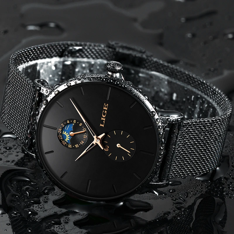 2019 LIGE Мужские часы от ведущего бренда роскошные кварцевые мужские с сетчатым