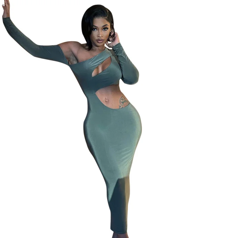 

Элегантные женские платья Cutubly, женское приталенное сексуальное платье с длинным рукавом, с открытыми плечами, с вырезами, Осень-зима, женск...