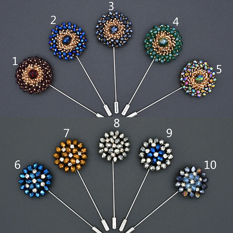Модная мужская брошь в форме цветка с отворотом кристаллами для костюмов