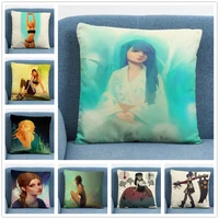 girl grinning avatar cartoon 45x45cm linen cushion cover pillow case for home sofa car decor pillowcase