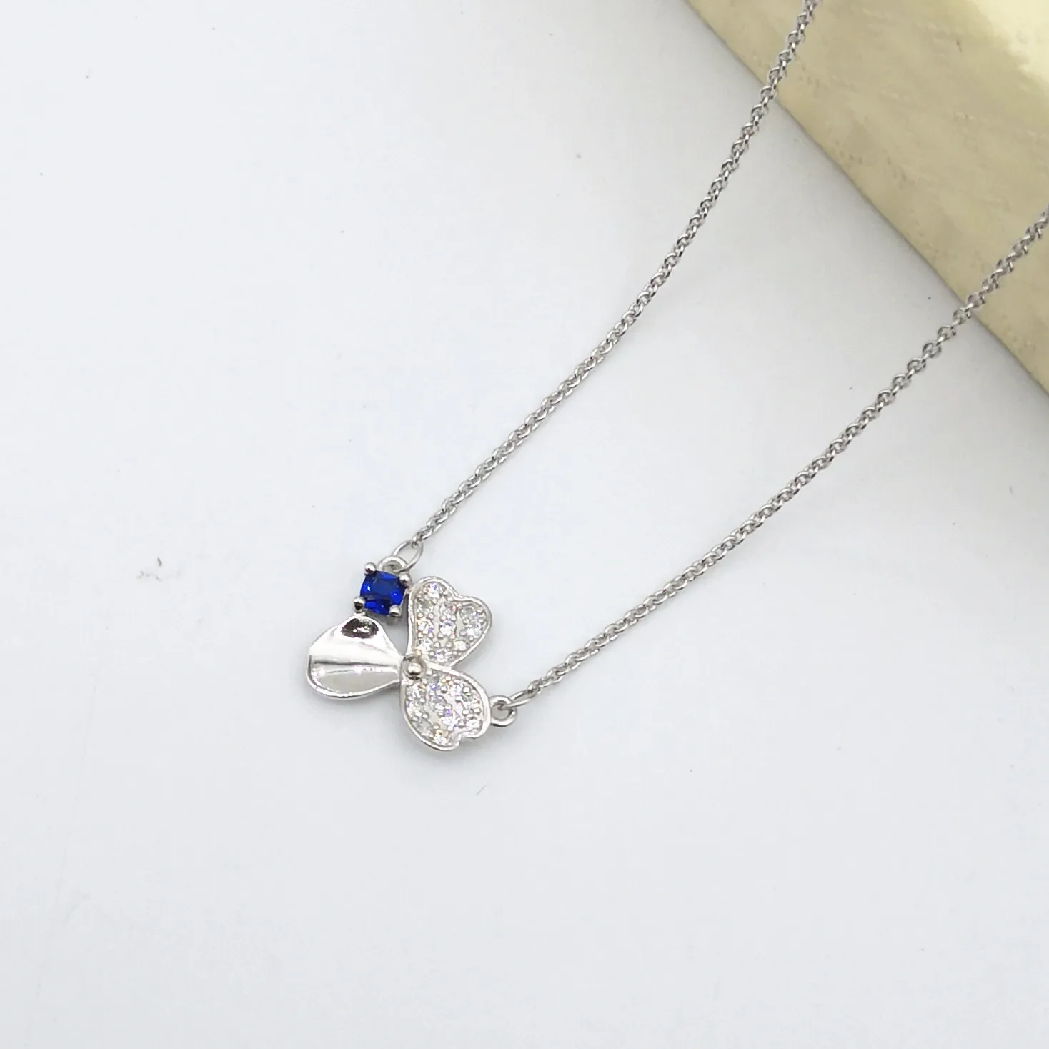 

New ladies S925 sterling silver plant flowers inlaid blue zircon silver necklace jewelry couple holiday anniversary gift