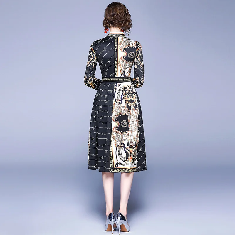 

Women's New Geometric Print Long-Sleeve A- line Dress