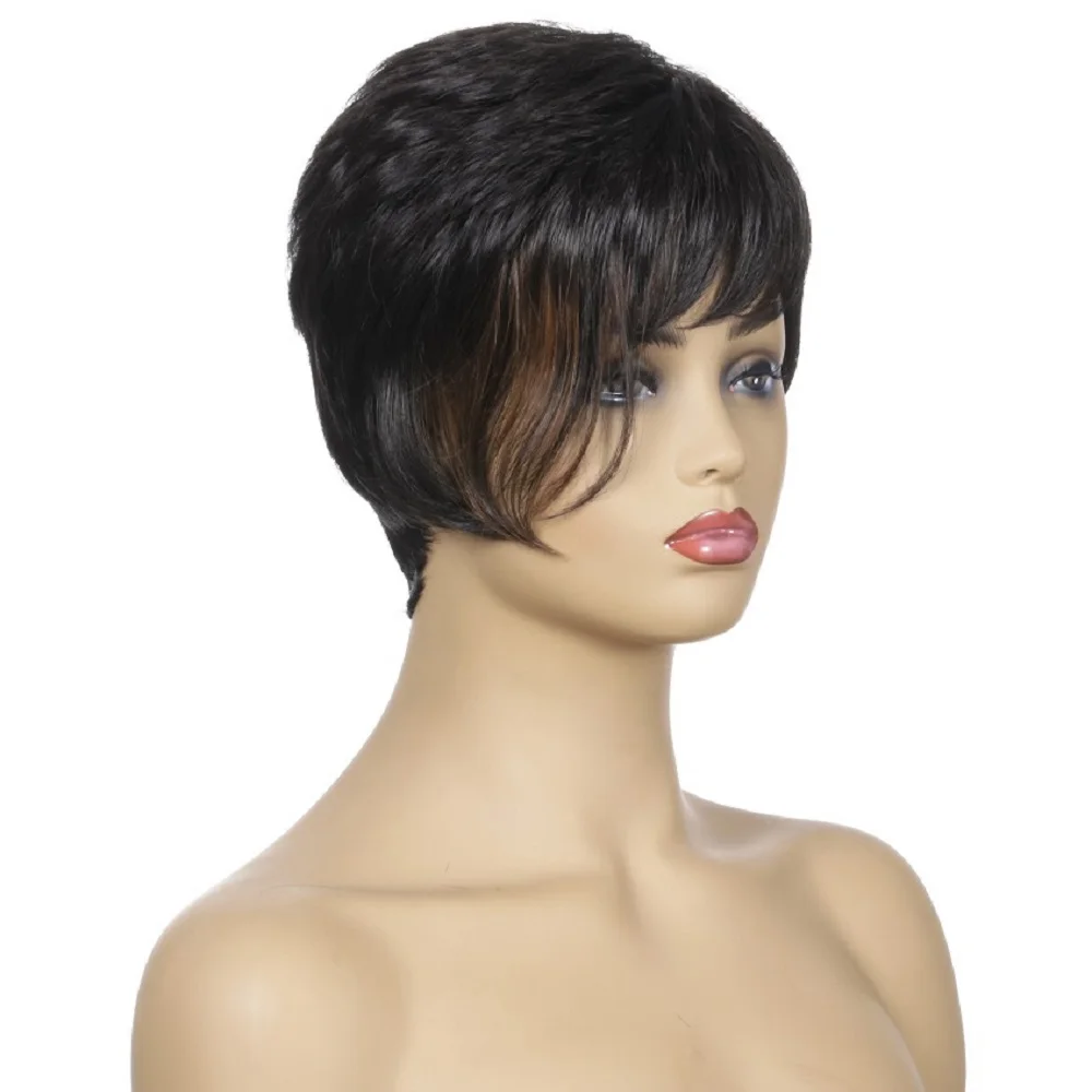 Натуральный прямой парик с челкой 10 ''синтетический для белых/черных женщин