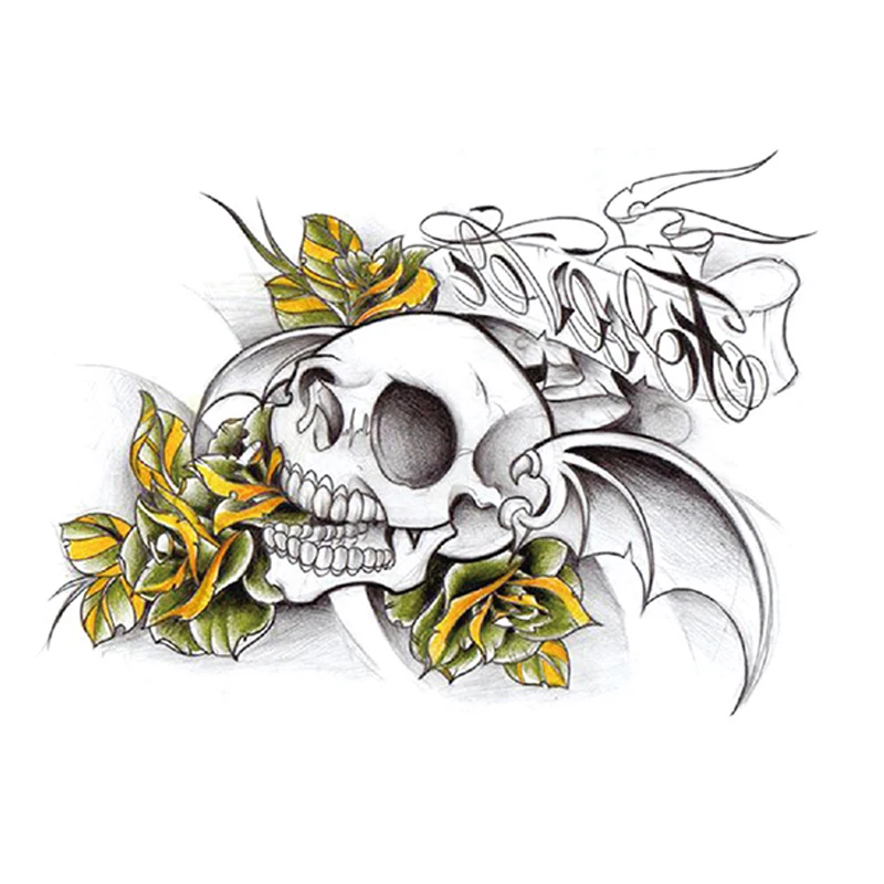 Большая рука водонепроницаемая Женская временная татуировка голова черепа