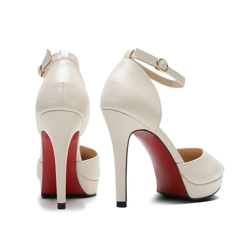 2021 Summer Brand Ankle Straps Womens Sandals 10 Cm Sexy Pointed Toe Platform Pumps Matte Leather Ladies High Heels Size 32 33