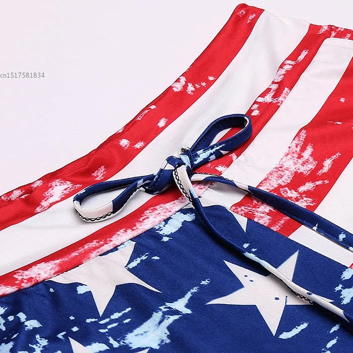 Женские брюки с принтом FANALA повседневные Широкие штаны американским флагом клеш