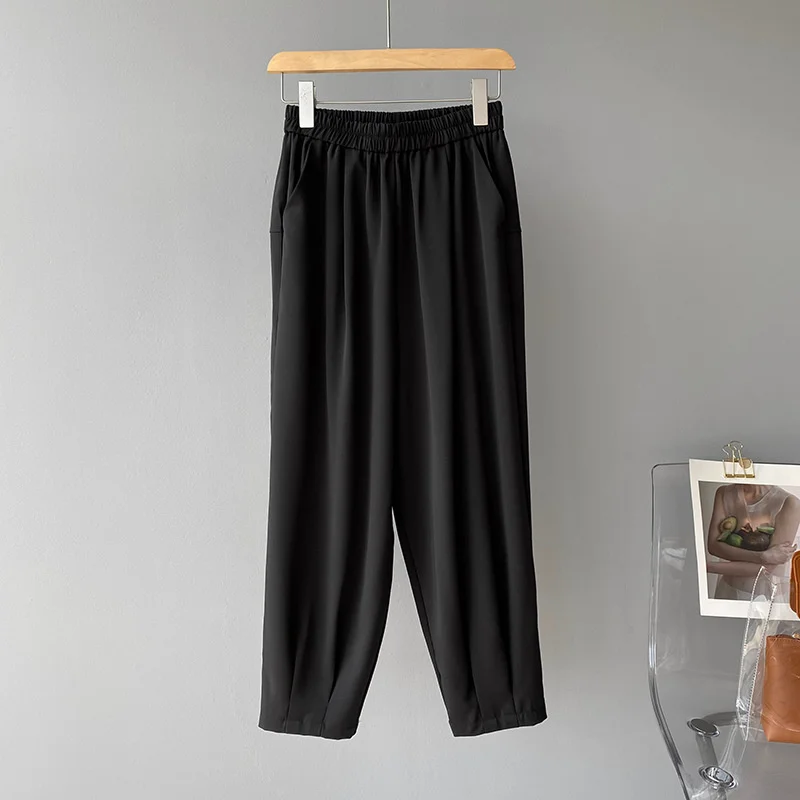 

Summer Casual Ankle Harem Pants Women Elastic Waist Black Blue Casual Bottom