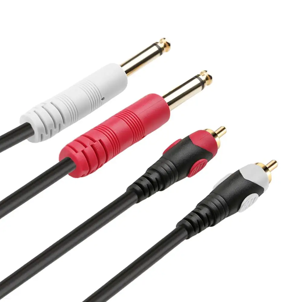 Аудиокабель с 2RCA на 2 штекерами 6 35 мм позолоченный кабель Aux для гитарного