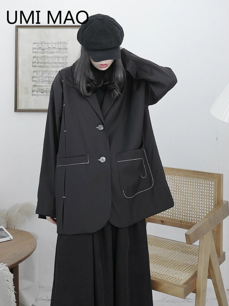 

UMI MAO Spring And Autumn Yamamoto Design Sense Niche Dark Suit Jacket Female Loose Boyfriend Style Asymmetrical Tide