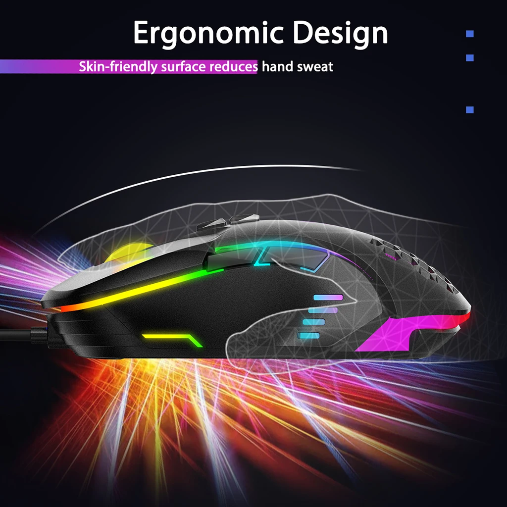 

Gaming Mouse Wired [6400 DPI] Ergonomic Game USB Computer Mice RGB Gamer Desktop Laptop PC Gaming Mouse, 7 Buttons for Windows