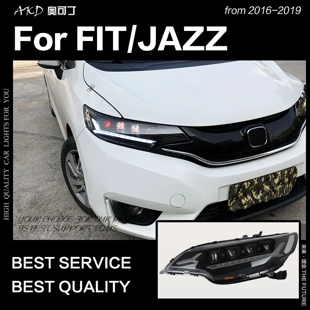 АКД стайлинга автомобилей фара для Fit Jazz фары 2014 2018 динамический сигнал