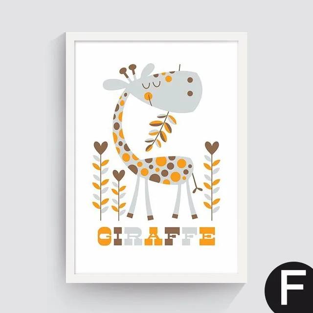 

canvas painting Cute cartoon animal lion tiger giraffe triptych decorative painting Children's room decoration wall decor