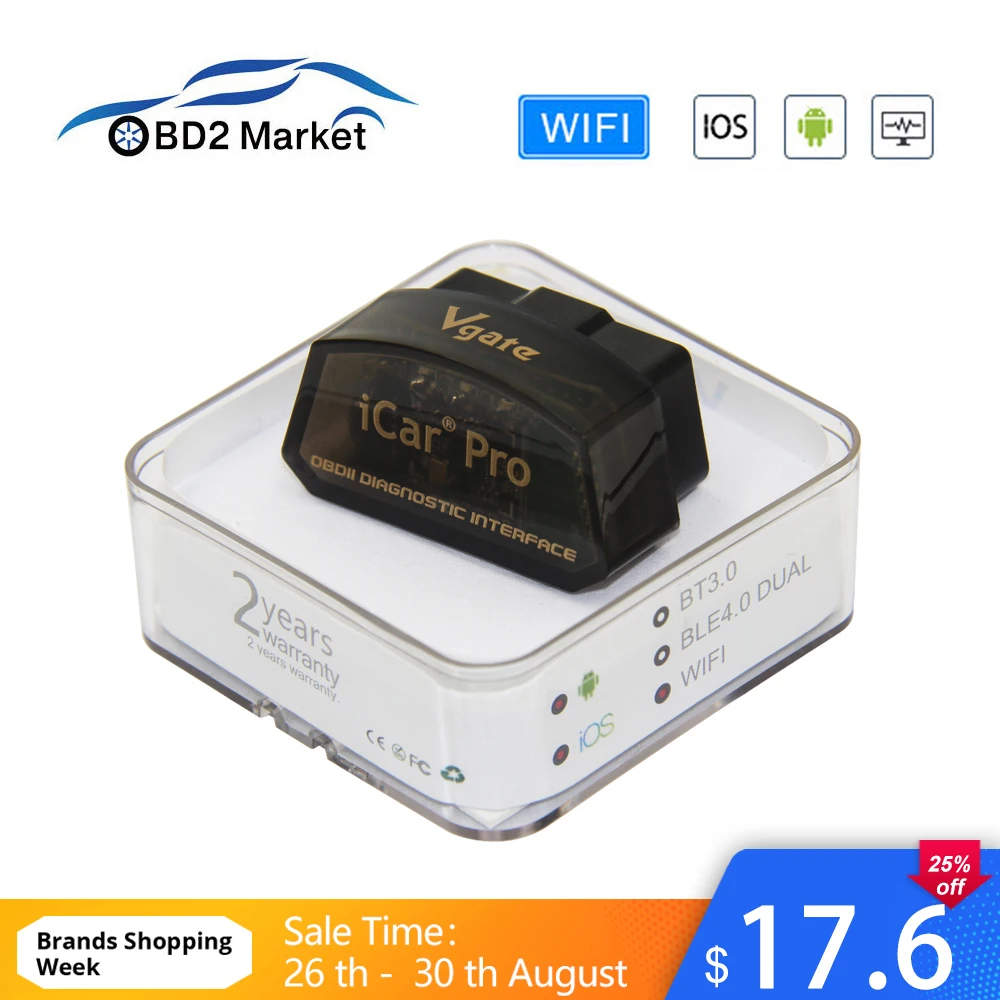 Vgate iCarPro Wifi OBD2 считыватель кодов ELM327 v2.1 диагностический инструмент поддерживает все протоколы obd2 режим автоматического сна и 3 мА низкая мощность