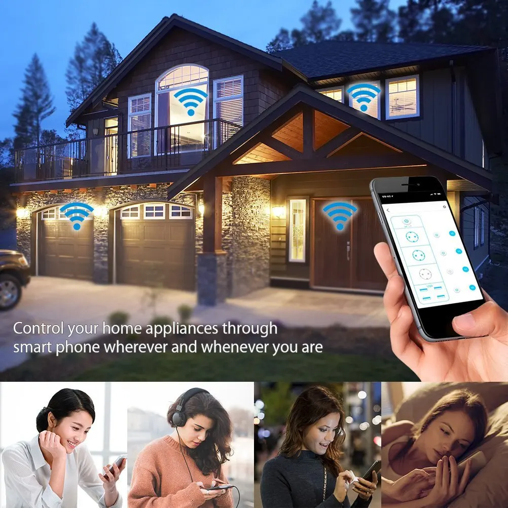 

Smart Wifi Power Strip Surge Protector Multiple Sockets 4 USB Port Timer Voice Wirelss Remote Control by Echo Alexa Google Home