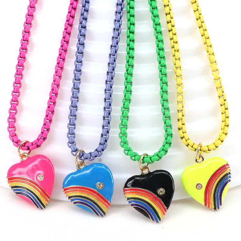 

Ожерелье с подвеской в виде сердца с эмалью в богемном стиле для женщин, 3 шт., радужная поп-цепочка, Очаровательная бижутерия для женщин, 2021, ...
