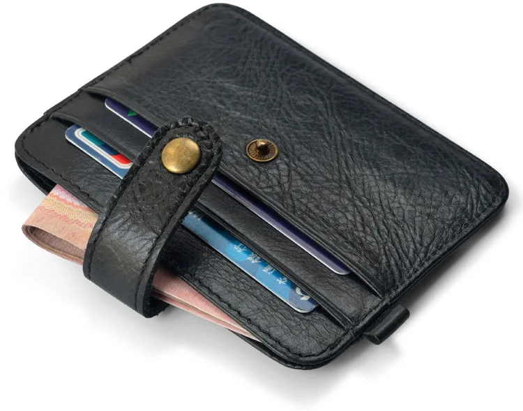 Men Genuine Leather Slim Wallet Male Small Purse Mini Money Bag Walet Thin Portomonee carteras Man's Wallet Card Holder images - 6