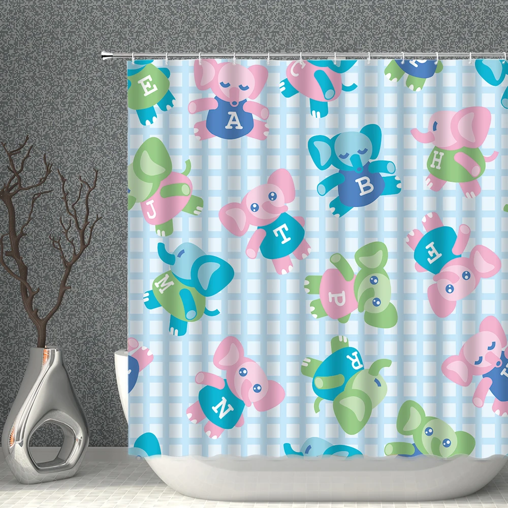 

Cartoon Shower Curtain Monkey Bear Elephant Deer Dinosaur Animal Waterproof Polyester Fabric With Hooks Household Decoration