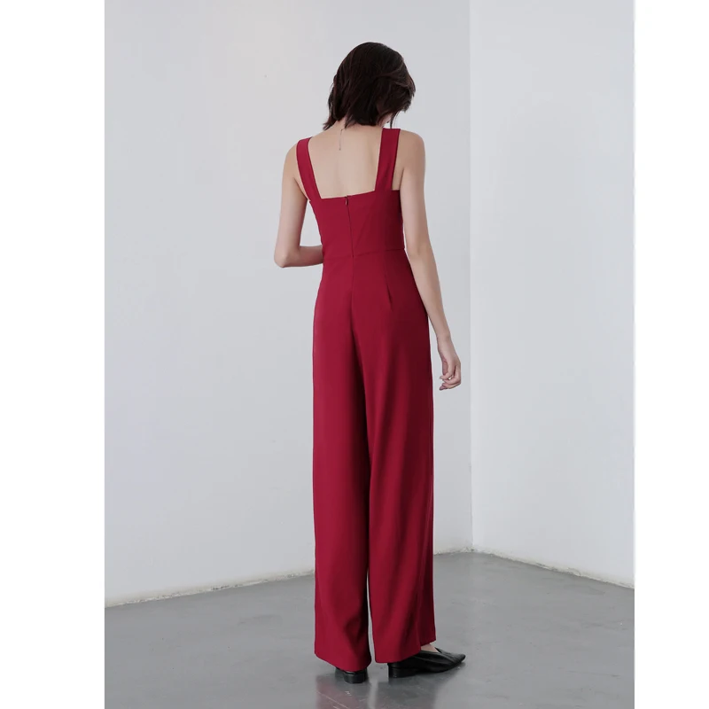 Женский офисный комбинезон в стиле ретро длинный с широкими штанинами