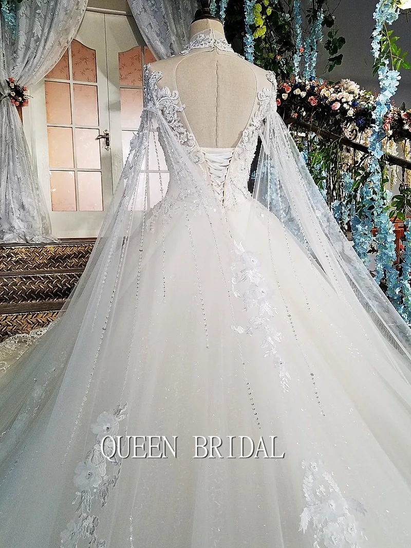 Luxury Ball Gown High Neck Big Train Puffy Skirt Sequins Tulle Lace Beading Crystal Wedding Dresses Bridal Gowns XN03 | Свадьбы и