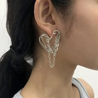 2021 new punk exaggerate heart tassel chain statement drop earrings vintage fashion irregular metal dangle brincos women jewelry