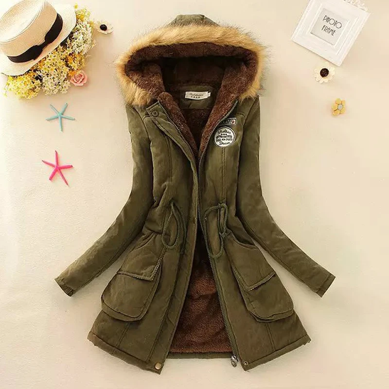 

Однотонные зимние толстые теплые длинные женские парки хлопковые сапоги с бархатом, с меховым воротником, Женская куртка с капюшоном и заст...