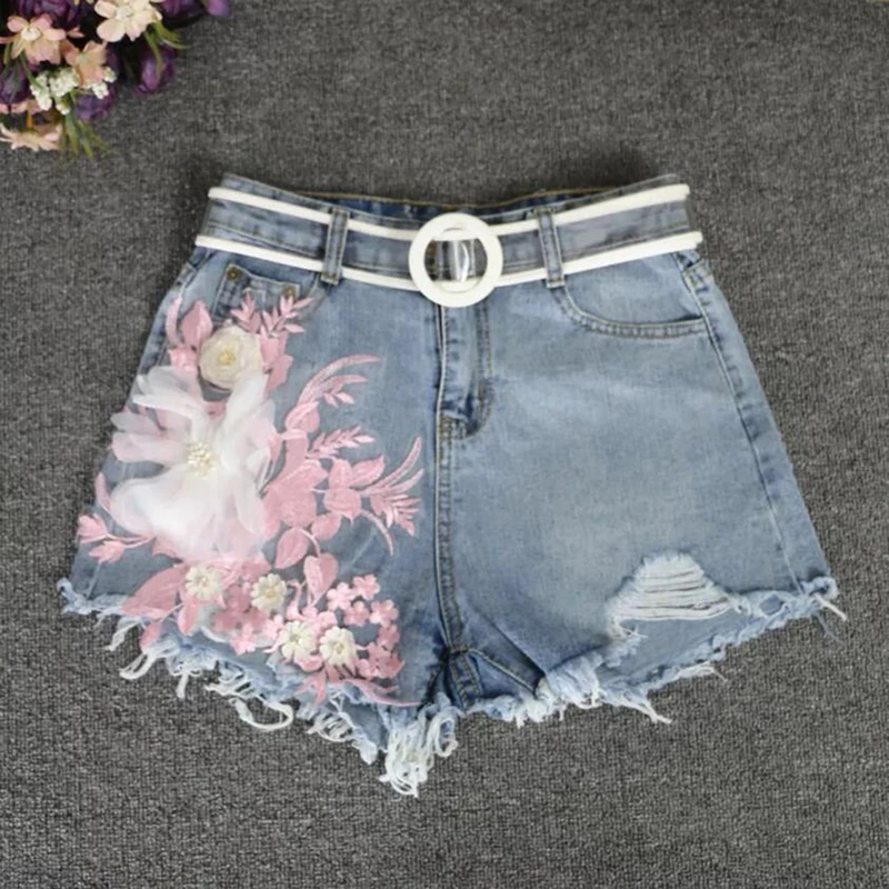 Новая Автомобильная джинсовая юбка с вышитым низом и цветочной аппликацией из