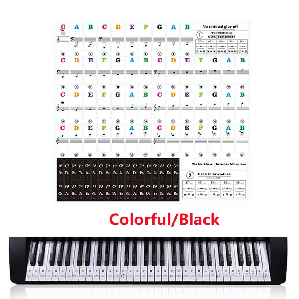 

37/49/54/61/88 Key ​Transparent Piano Keyboard Stickers Electronic Keyboard Key Piano Stave Note Sticker Symbol For White Keys