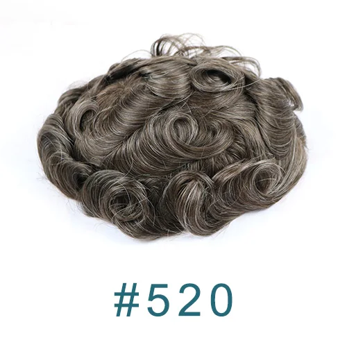 520 # SimBeauty, полностью полиуретановый мужской парик, прочный, 0,06-0,08 мм, кожа, натуральный вид, волосы remy, мужской парик, человеческие волосы, полностью ПУ, заменяет мужские парики ts - Парик Цвет: 520 #