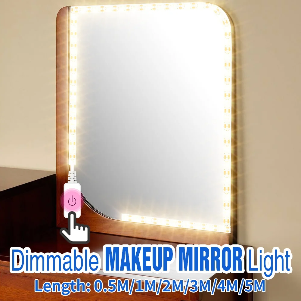 

Makeup Mirror With Light LED Vanity Lamp Tape Bathroom Bulb Dressing Table Led Night Lighting USB Touch Dimming Lamps For Room