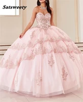 quinceanera dresses 2022 ball gown appliques crystals court train vestido de 15 anos lace up sweet 16 dresses