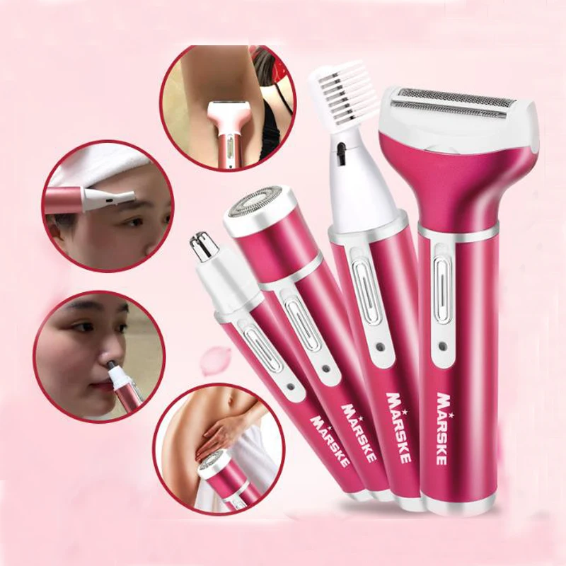 

Marske 4 in 1 rechargeable nose hair trimmer shaver razor body hair remover eyebrow trimmer epilator lady shaver