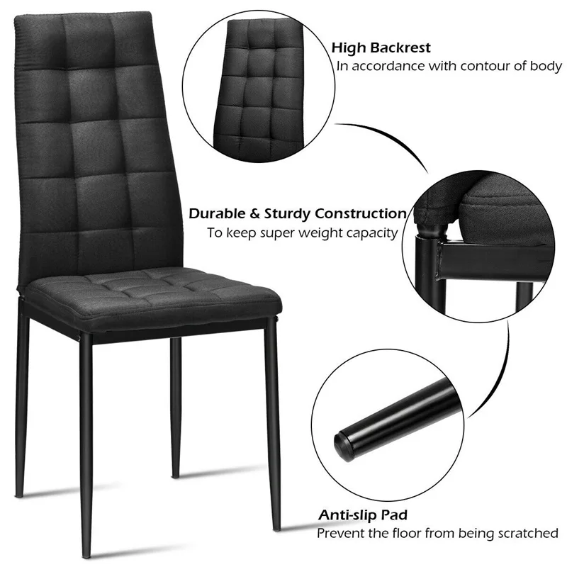 

Set of 4 Kitchen Dining Side Fabric Cushion Chairs Black Morden Dining Room Chairs HW60370