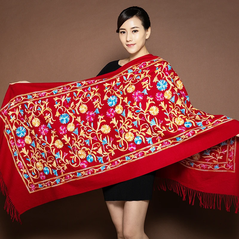 

Long Shawl Fashion Winter Travel Shawl Scarves Women Warm Tassels Embroider Flower Pashmina Cashmere Bufanda Scarf