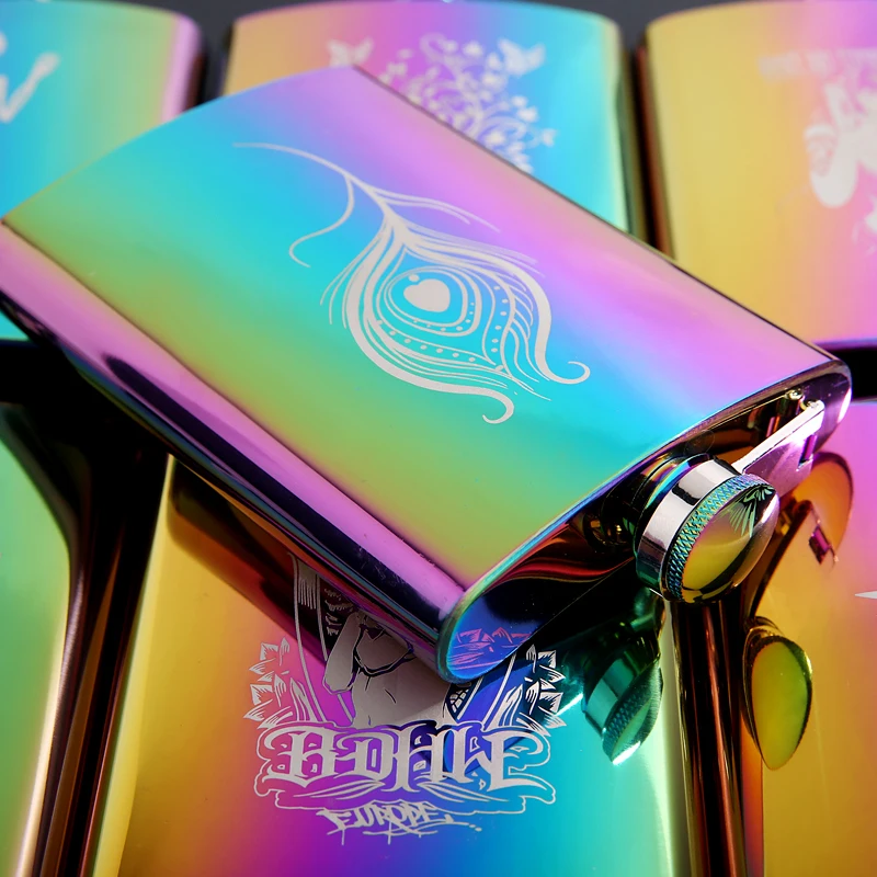 Металлическая фляжка 8 унций с радужными цветами из нержавеющей стали флакон для