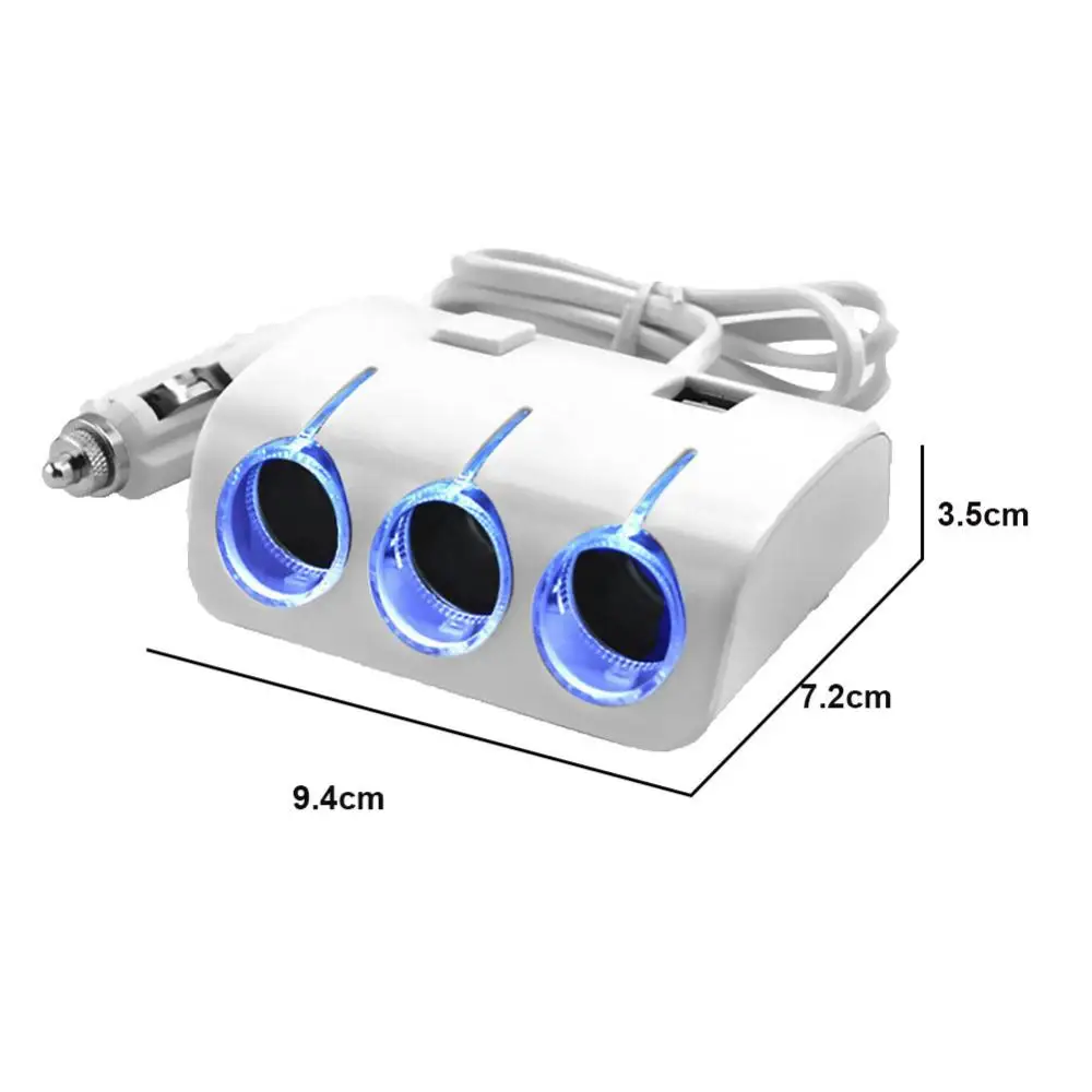 

120W Car 3 Cigarettes Lighter Socket Splitter 2USB Ports Charger Power Adapter