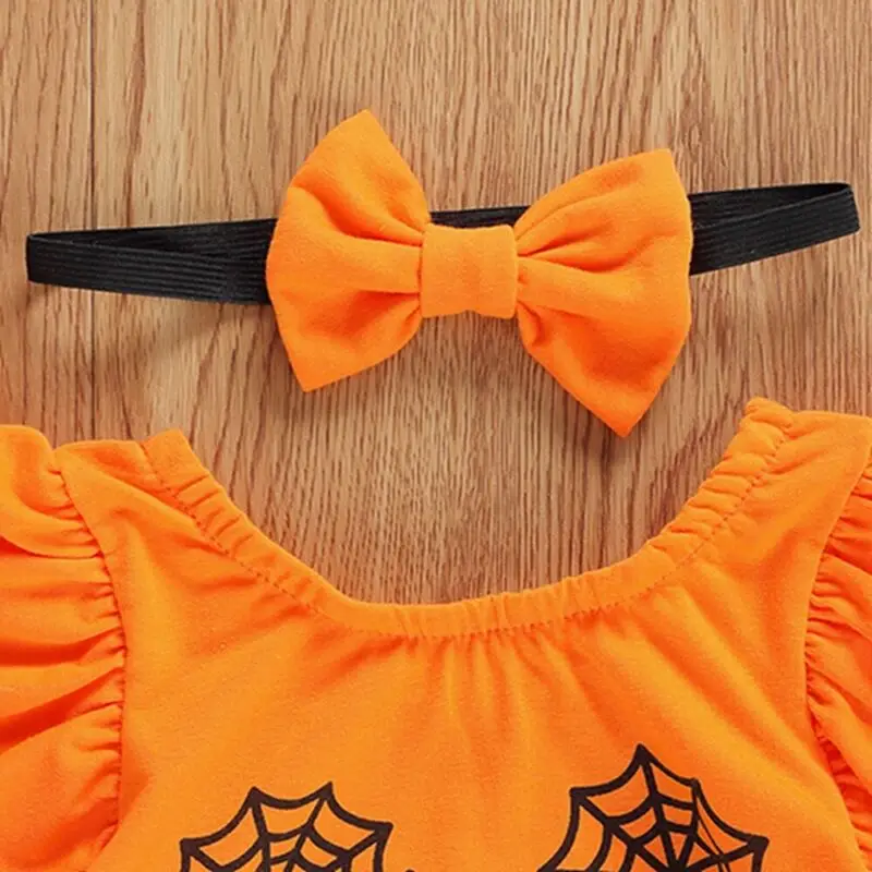 

Halloween Baby Girl Spider Web Romper Tops+Tutu Skirt+Headband +Leg Warmer 4Pcs