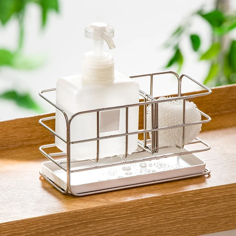 

Multi-Purpose 304 Stainless Steel Sponge Drain Rack Kitchen and Bathroom Free Perforated Sink Countertop Storage Rack